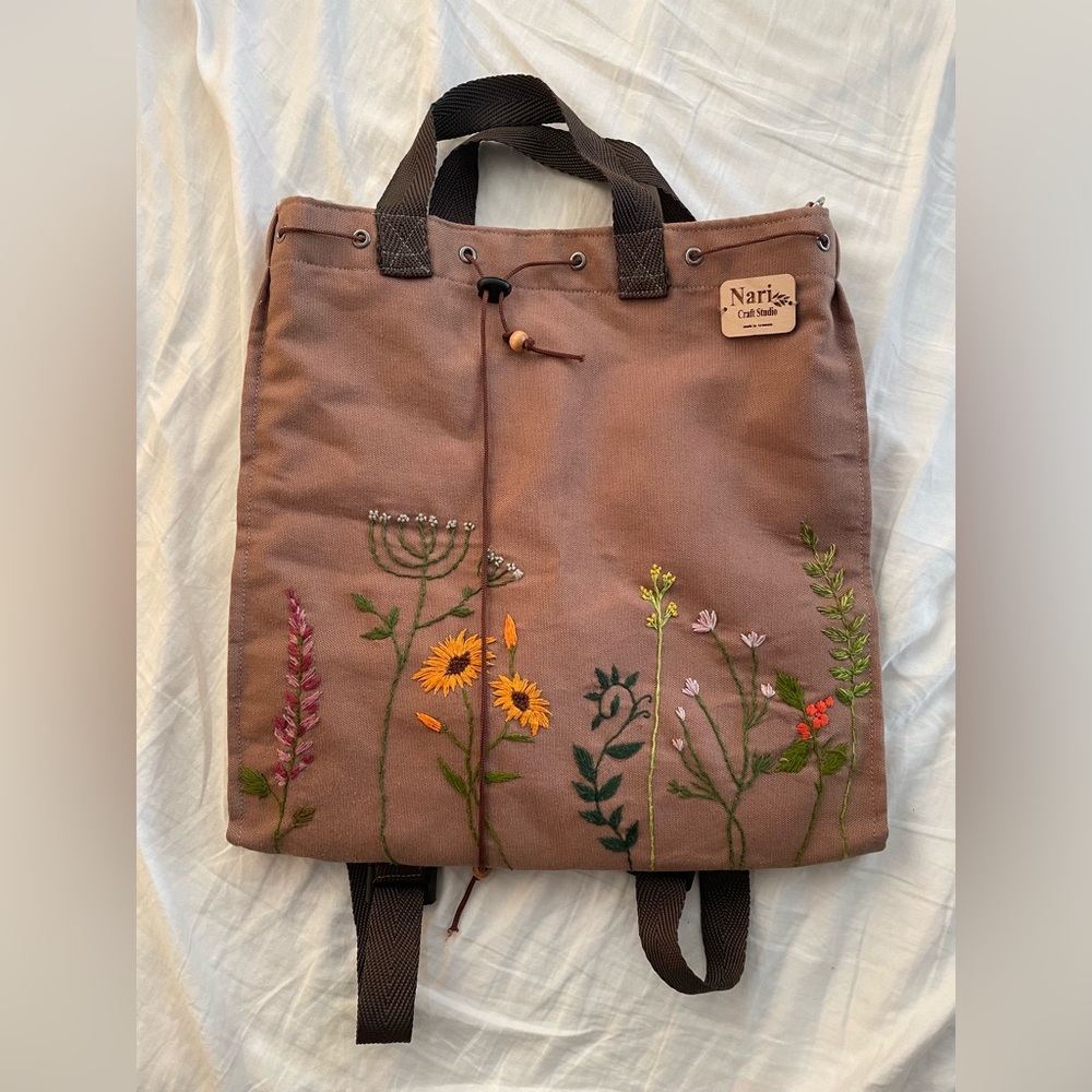 NWOT Nari Brown Floral Embroidered Backpack Handbag Shoulder Bag